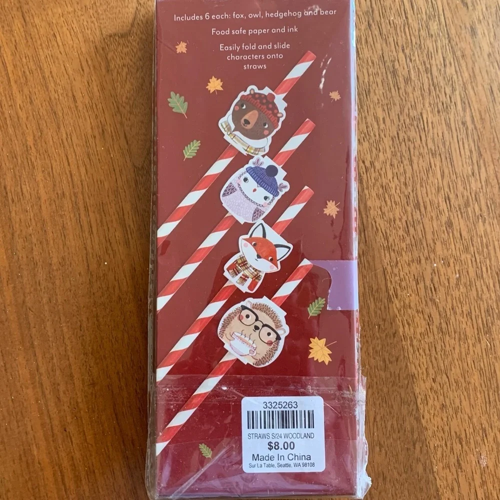 Sur La Table paper straws with slide on characters NWT